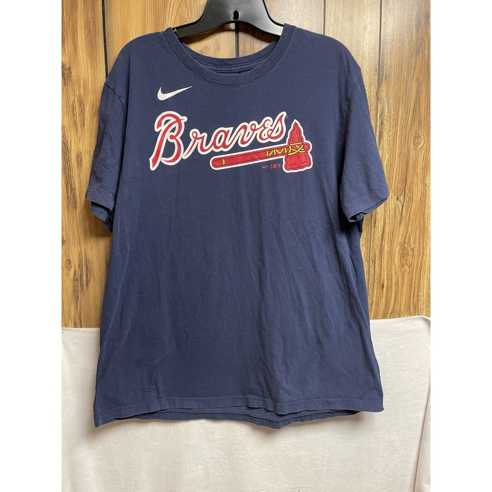 Nike Atlanta Braves Womens Large Max Fried #54 Player T-Shirt Navy Blue Tomahawk